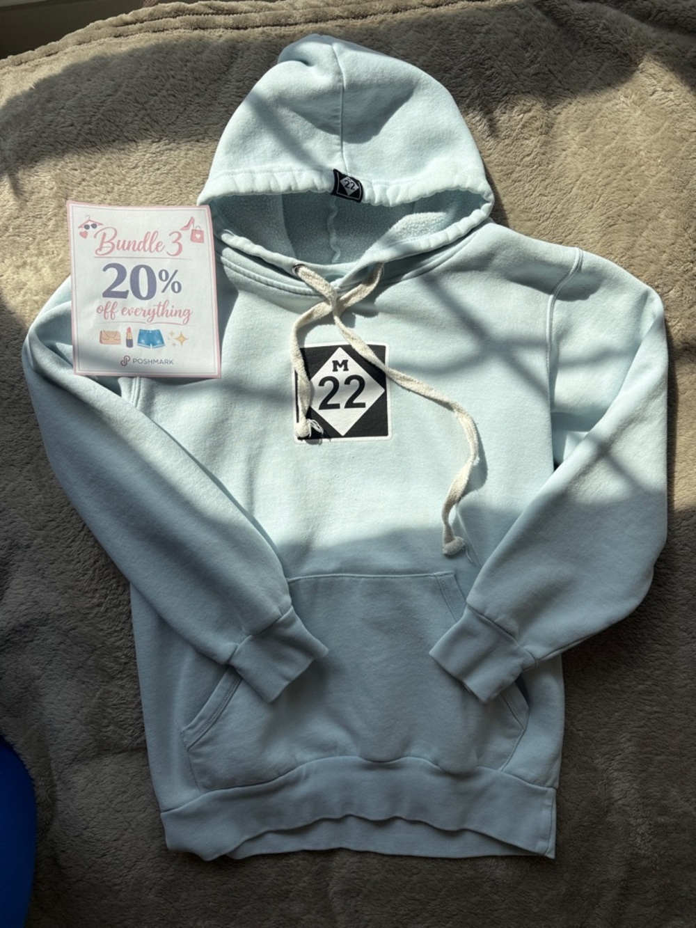 Small M22 Michigan - Light Blue Pullover Hoodie - Women's Cozy Sweatshirt